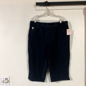 Blue jean capris with rhinestones